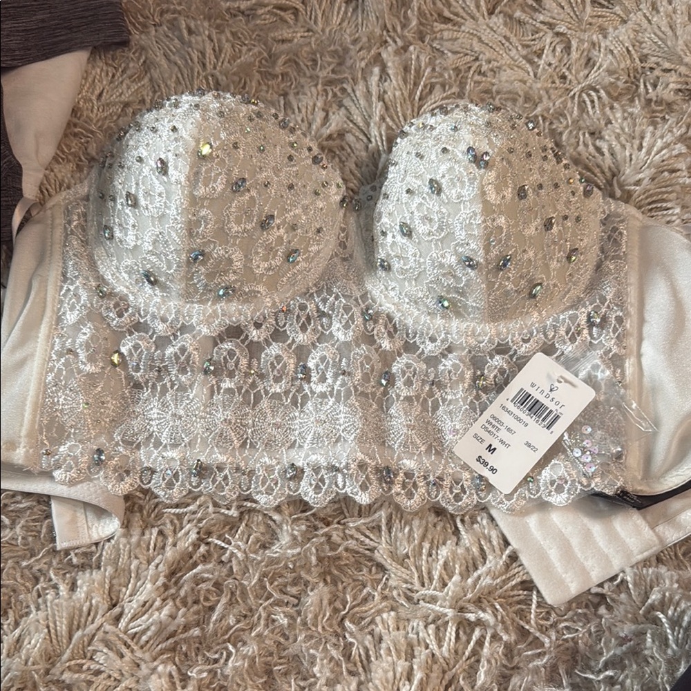 Windsor White Beaded Lace Bustier Bra